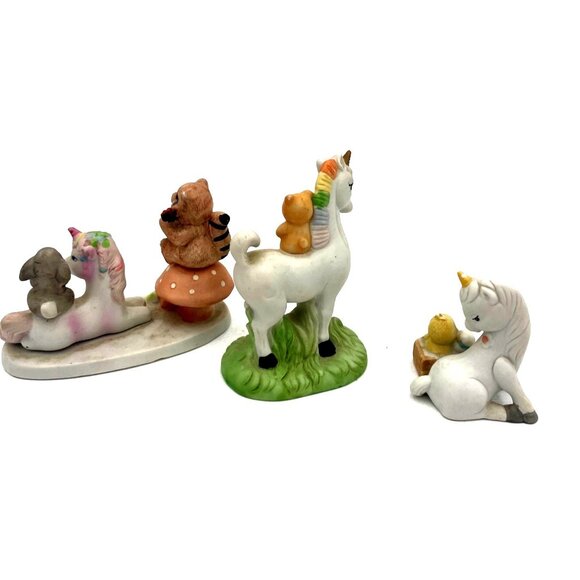 Vintage 1985 Etc Whimsical Unicorn & Woodland Animal Figurine lot of 3 Ceramic - Picture 3 of 7